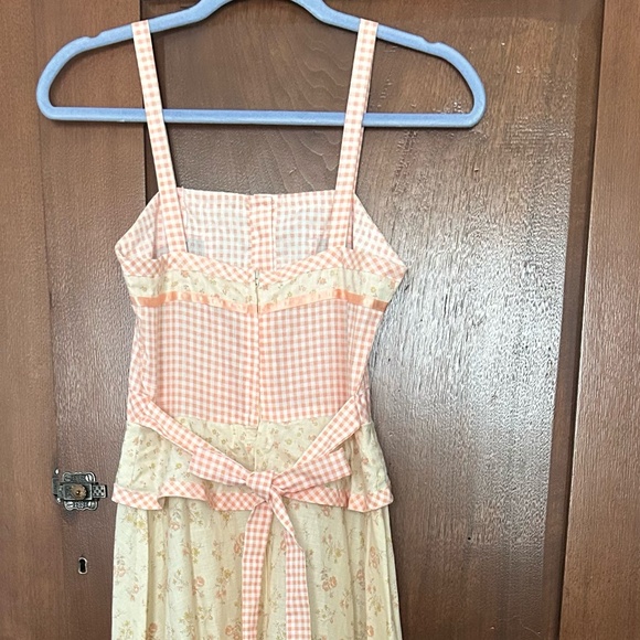 Gunne Sax by Jessica (Jessica McClintock) Maxi Dress, Peach Gingham and Floral - Picture 2 of 11